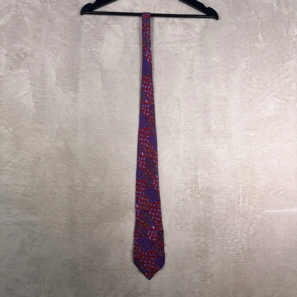 Missoni Cravatte Necktie Mens Red Purple Abstract Mosaic Silk Neiman Marcus